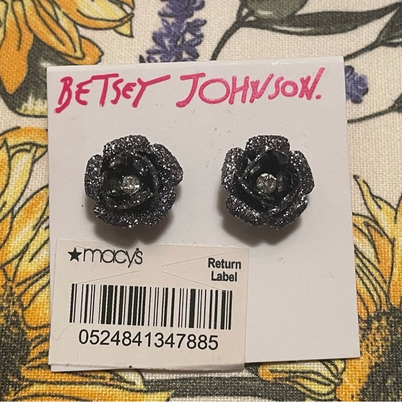 Betsey Johnson Jewelry - Betsey Johnson Black & Glitter Flower Stud Earrings
